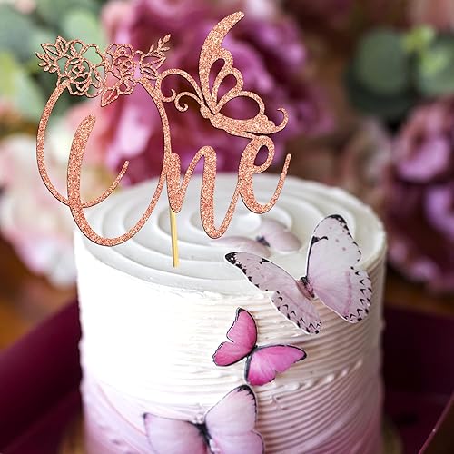 Miniatura 4 de Decoración de pastel de mariposa uno, decoración de pastel de primer cumpleaños, decoraciones de fiesta de primer cumpleaños para niñas, purpurina