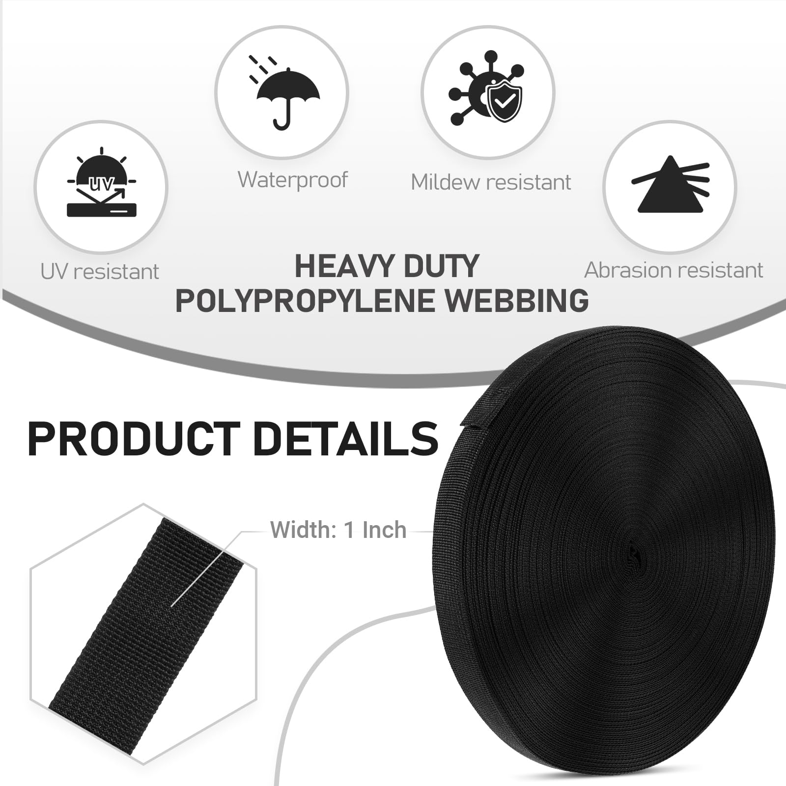 SynHHergyx 50 Yards Nylon Webbing 1 Inch Heavy Duty Nylon Strapping Flat Webbing Strap, Black Durable Nylon Strapping Great for Dog Leash, Backpack, Belt, Indoor or Outdoor Gear Repair