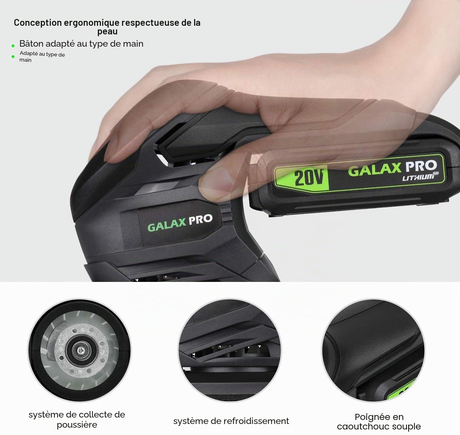 GALAX PRO Ponceuse multifonction sans fil 20 V Li avec sac de collecte de poussière, 20 feuilles de papier abrasif | 20 V 140 mm x 94 mm Ponceuse delta avec batterie et chargeur