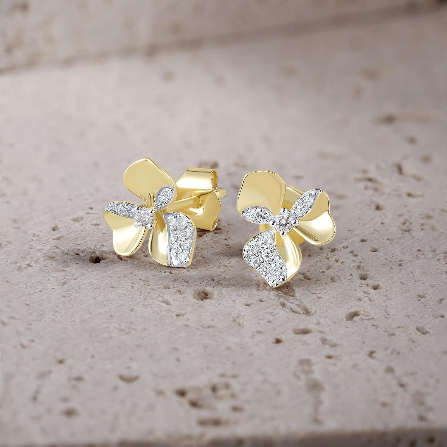 Santuzza 10K Solid Gold Genuine Diamond Dainty Stud Earrings for Women