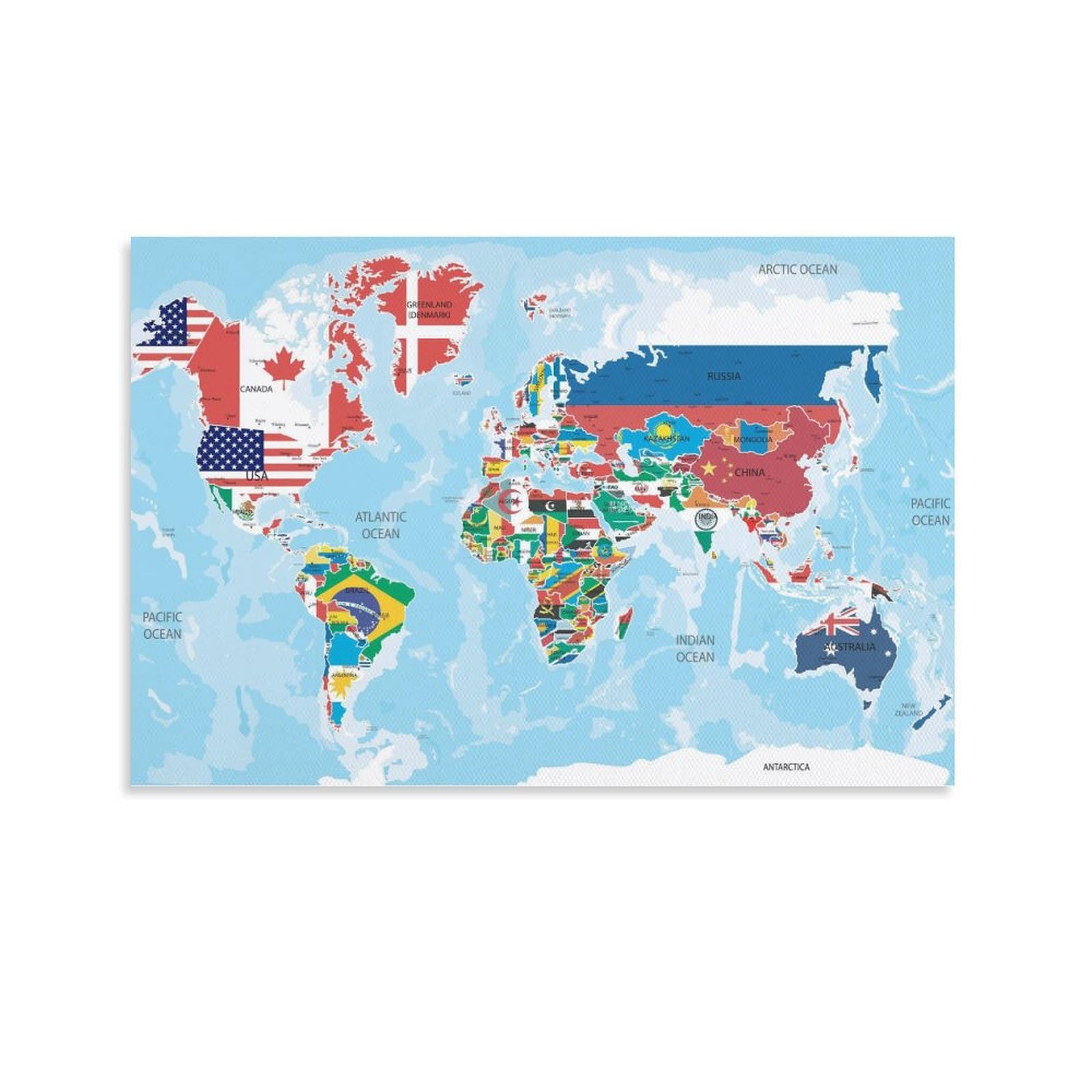 Amazon.co.jp: 世界地図シール国旗ポスターキャンバスアートポスター 