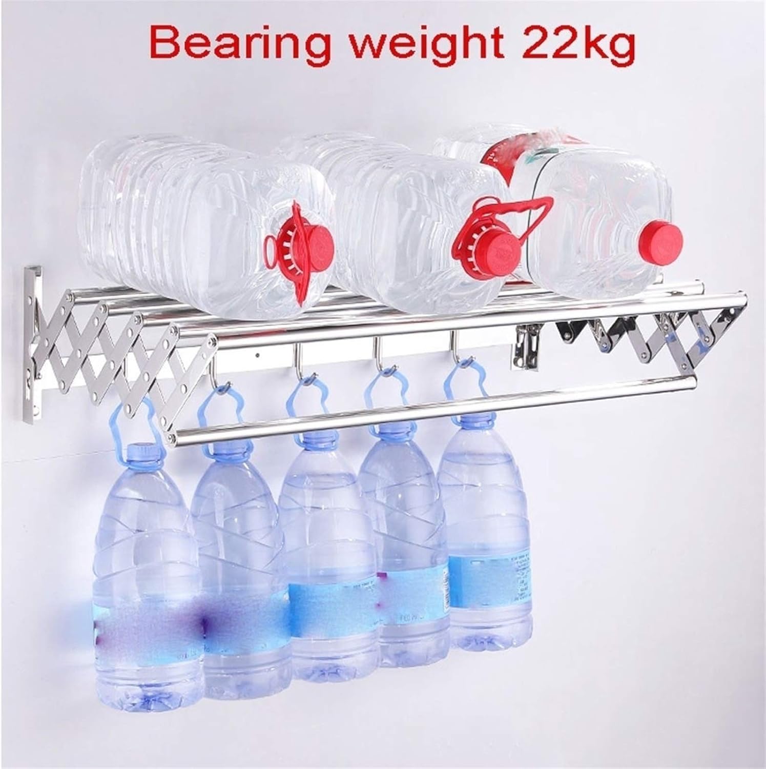 Wall Mounted Clothes Airer Drying Rack with Hooks Extendable Folding Laundry Dryer for Indoor Outdoor Balcony Bathroom Towel Rail Space Saving Cloth Line Organizer