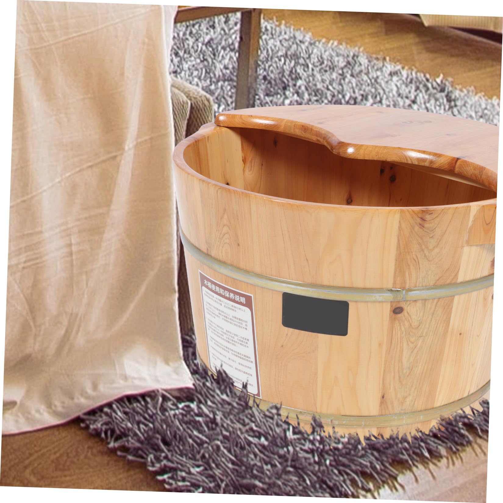 Vasca per Pediluvio in Legno Coperchio e Perle Massaggianti, Secchio per Ammollo Piedi Resistente Alte Temperature, Barile per Lavaggio Piedi Domestico Relax e Benessere Famiglia