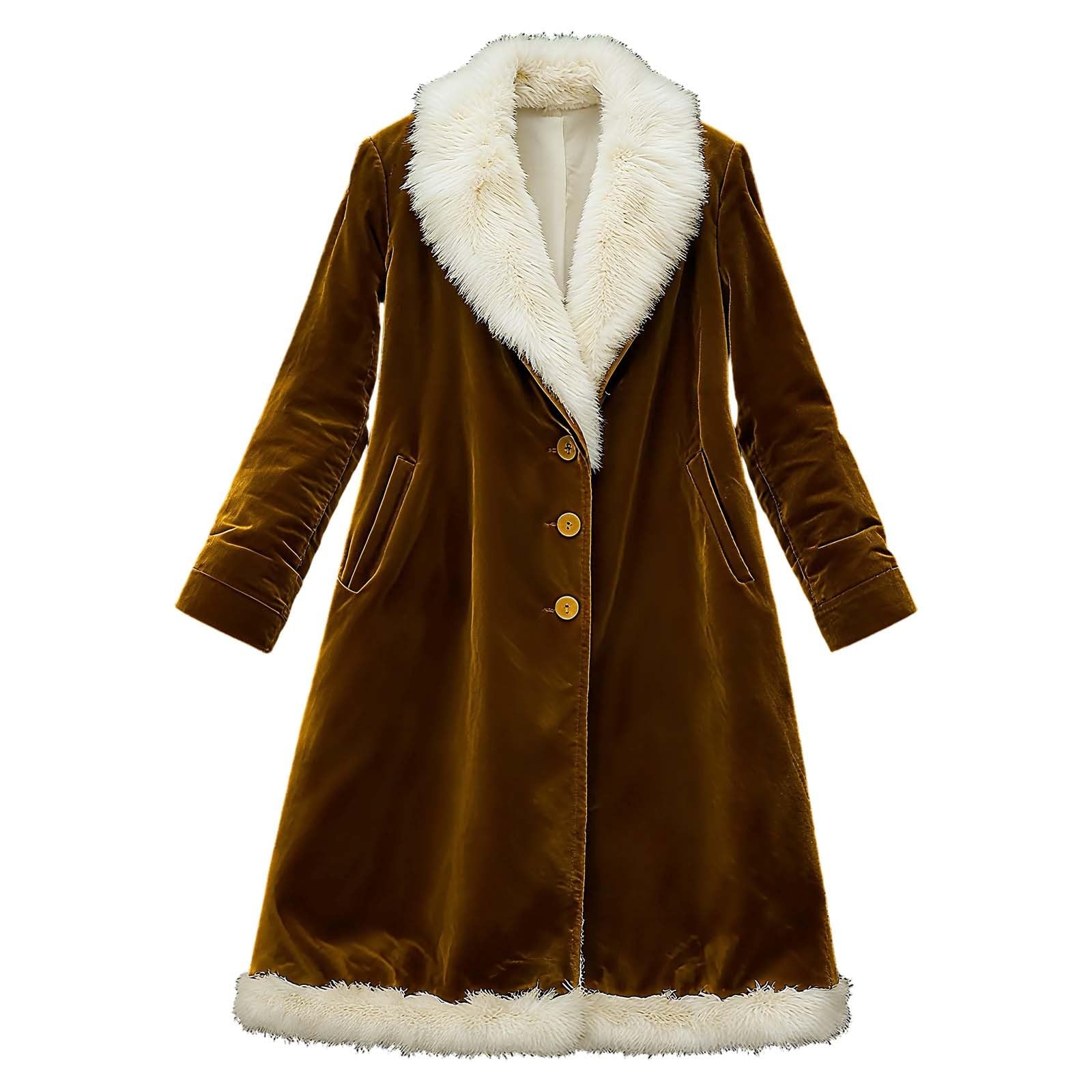 Generisch Trechcoat Damen Lang Mantel Herbst Winter Fleece Übergangsmantel Gefüttert Wintermantel Wollmantel mit Knöpfen Windjacke Retro Western Cowboy Windbreaker Übergangsjacke