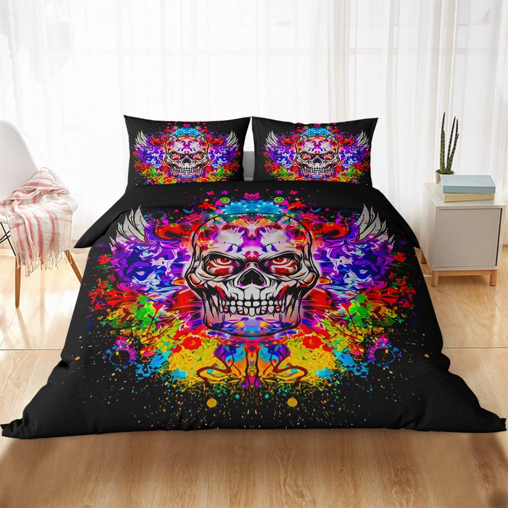 Uomo Ragazzo Gotico Zucchero Cranio Nero Copripiumino con Cerniera, Blu Mare Barca Carta Geografica Marrone Leggero Morbido Poliestere (Multicolore 4, 200_x_200_cm