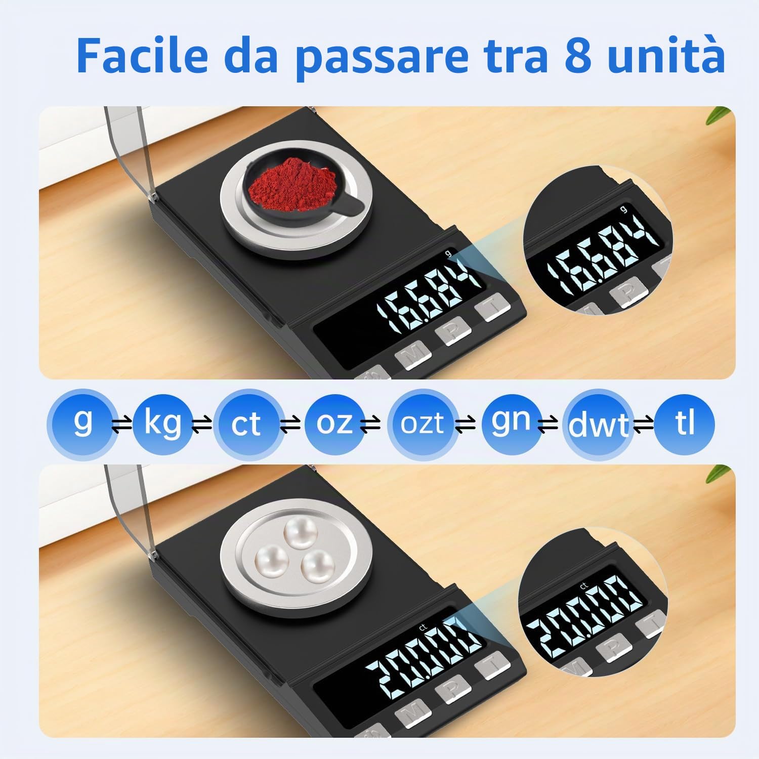 Ricaricabile tramite USB 100 g/0.001 g Bilancia di precisione Milligrammi Bilancia da tasca Bilance di gioielli, Bilancia da cucina Apply to Weighing La Polvere,Gioielli, Oro Tasca con peso di