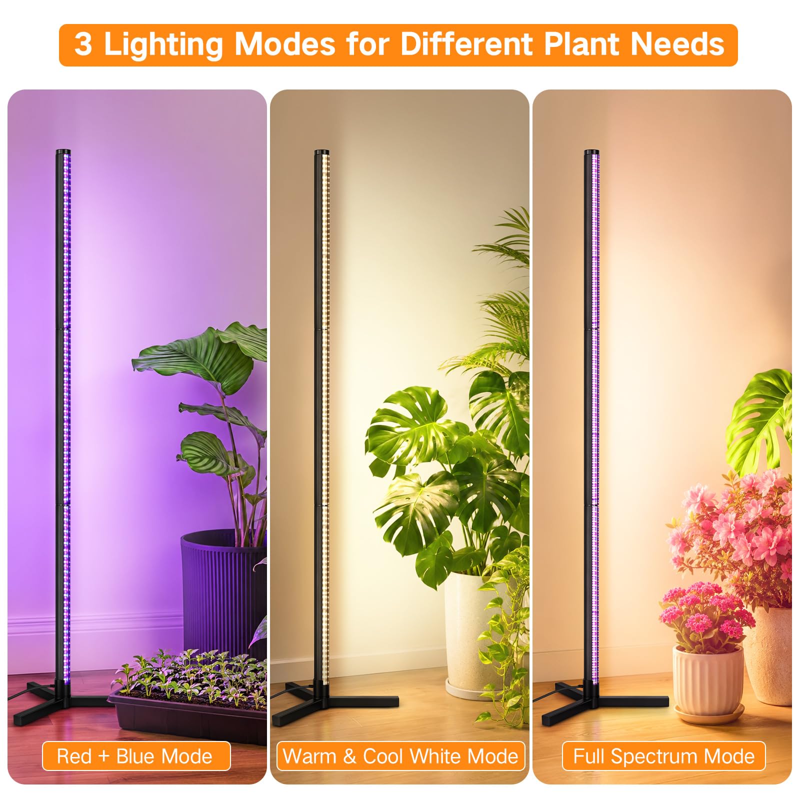 OUTON Pflanzenlampe mit Ständer, 60W Vollspektrum Pflanzenlicht, 195 cm | 560 LEDs, 6500K, 3 Lichtmodi, 10 Helligkeitsstufen, Timer 4/8/12 Std., Fernbedienung, Dreibeinstativ, bis 195 cm