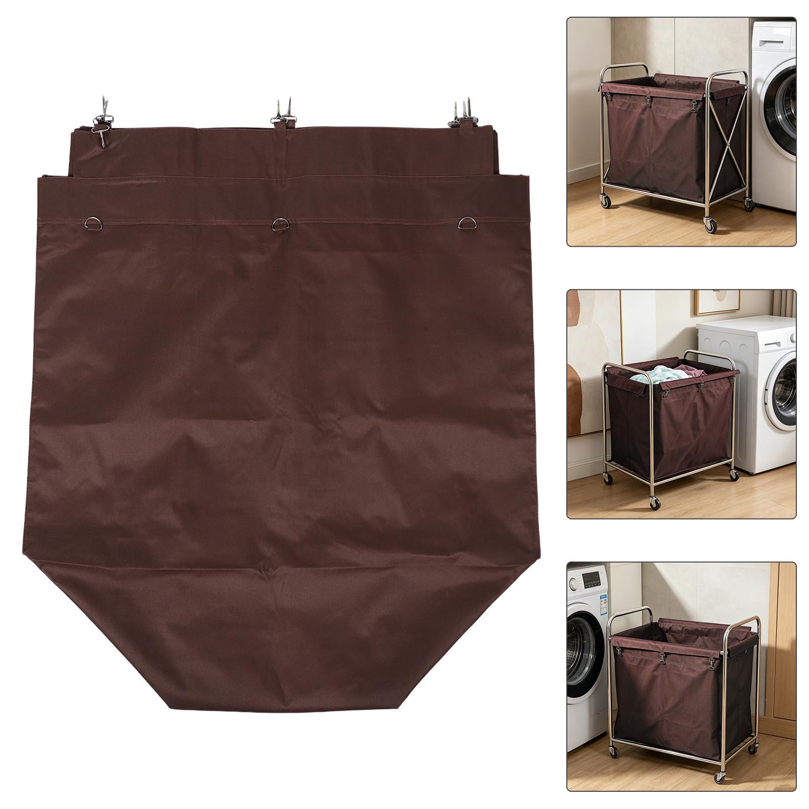 iplusmile Bolsa Forro para Carrito de Lavandería, Bolsa Colgante para Ropa Sucia, 12l, Rectangular, Oxford y Metal, Color Café, Ganchos Metálicos, para Toallas y Sábanas, Uso Doméstico
