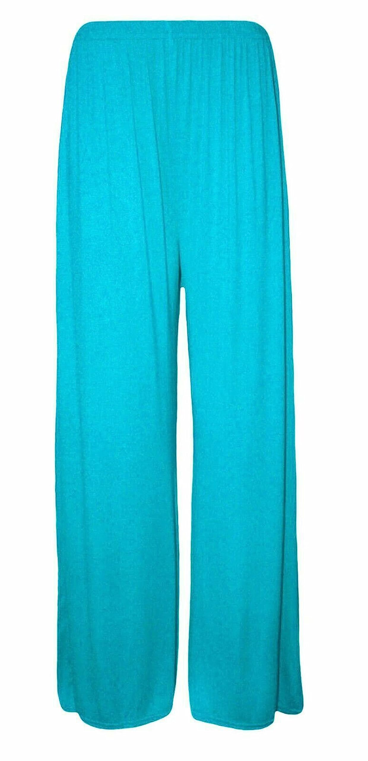 Purple Hanger Women's Turq Stretch Elasticated Baggy Wide Leg Palazzo Plain Loose Fitted Trousers Pants Plus Size (As8, Numeric, Numeric_16, Numeric_18, Regular, Regular, )