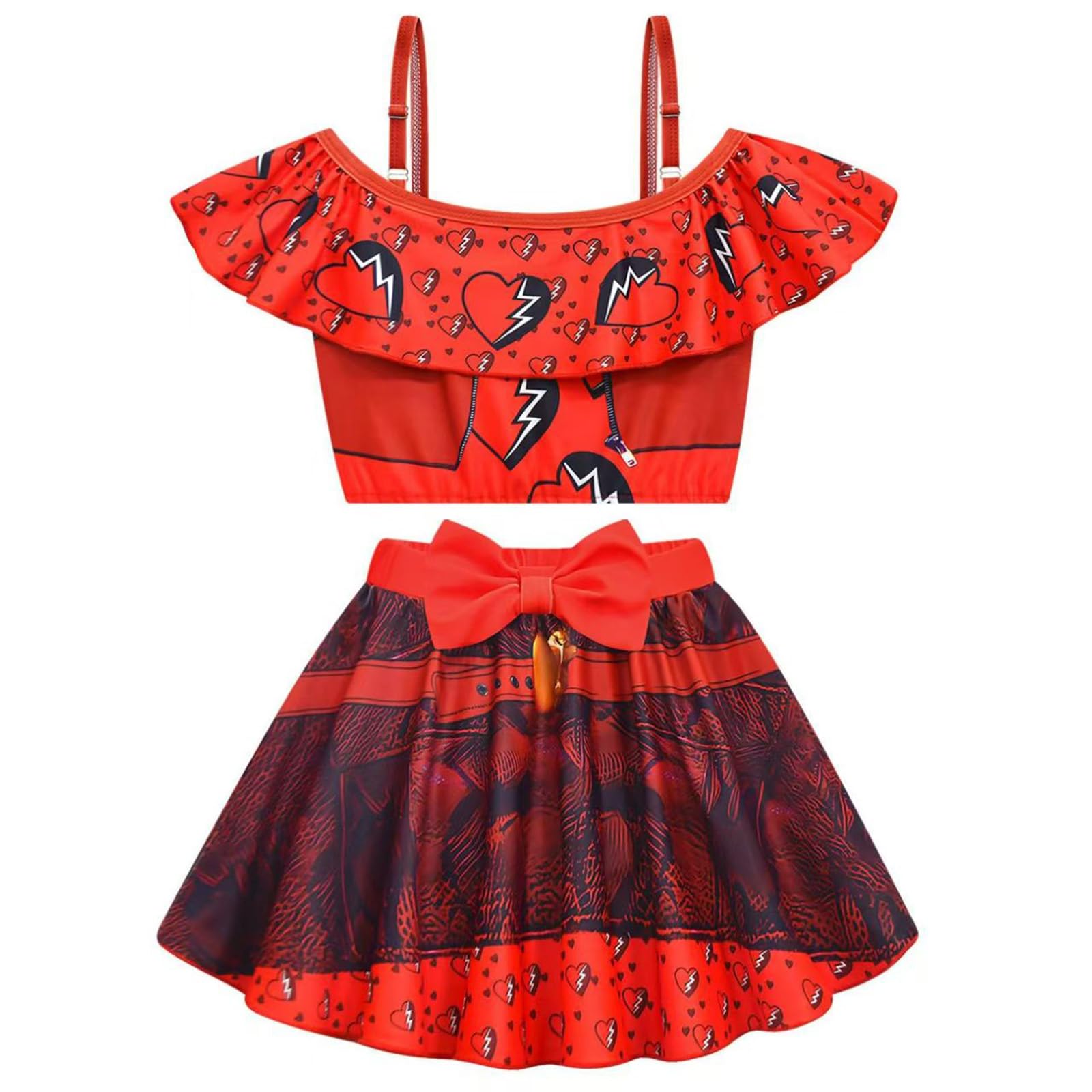 JYKSDTUWS Cute Descendants Bathing Suit for Girls 4-10 Years, Princess 2 Pieces Swimsuits Cartoon Printed Swimwear Bikini Sets (US, Age, 7 Years, Color-C1)