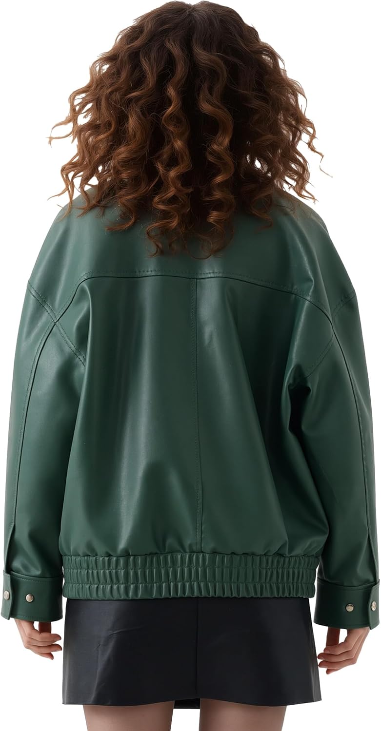Oversize Leather Jacket Women Faux Motorcycle Coats Bomber with Double Pockets,2025 Fall,Winter Fashion Outwear - Image 4