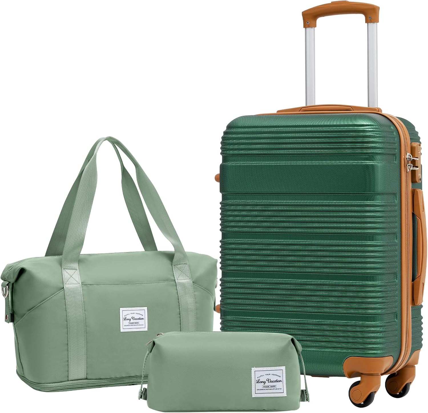LONG VACATION Luggage Set Lightweight Carry on Suitcase ABS Hardshell Luggage TSA Lock Spinner Wheels(3 piece set (DB), GREEN-BROWN) 3 piece set