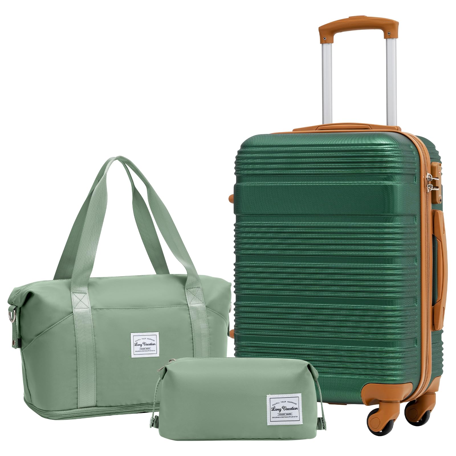 LONG VACATION 3 Piece Carry On Luggage 20 Inch Suitcase with Spinner Wheels, ABS+PC Hardshell Suitcase set with TSA Lock & YKK Zipper