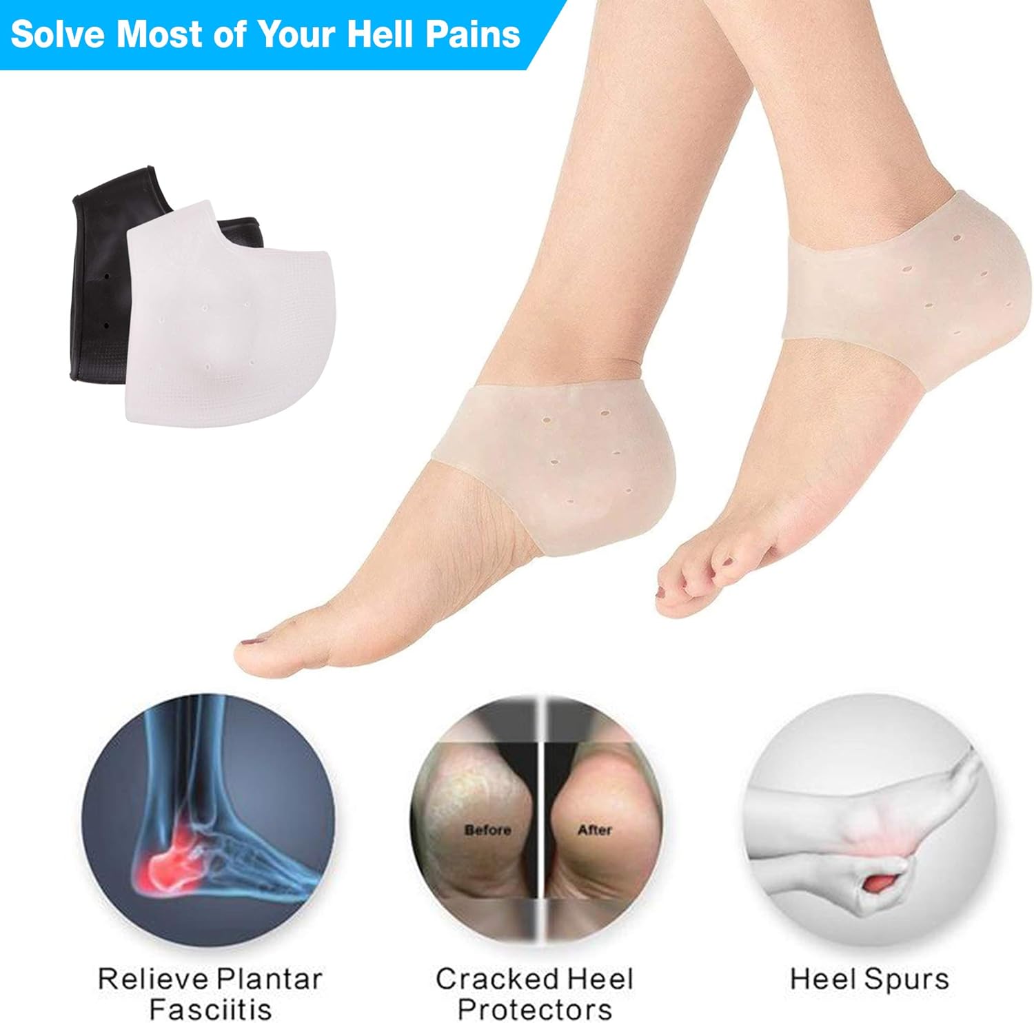 5 Pair Heel Protectors, Heel Cups for Heel Pains, Heel Pads Cushion, Heal Dry Cracked Heels, Achilles Tendinitis, Breathable Silicone Gel Heel Cups, for Men & Women - Universal Size : Health & Household