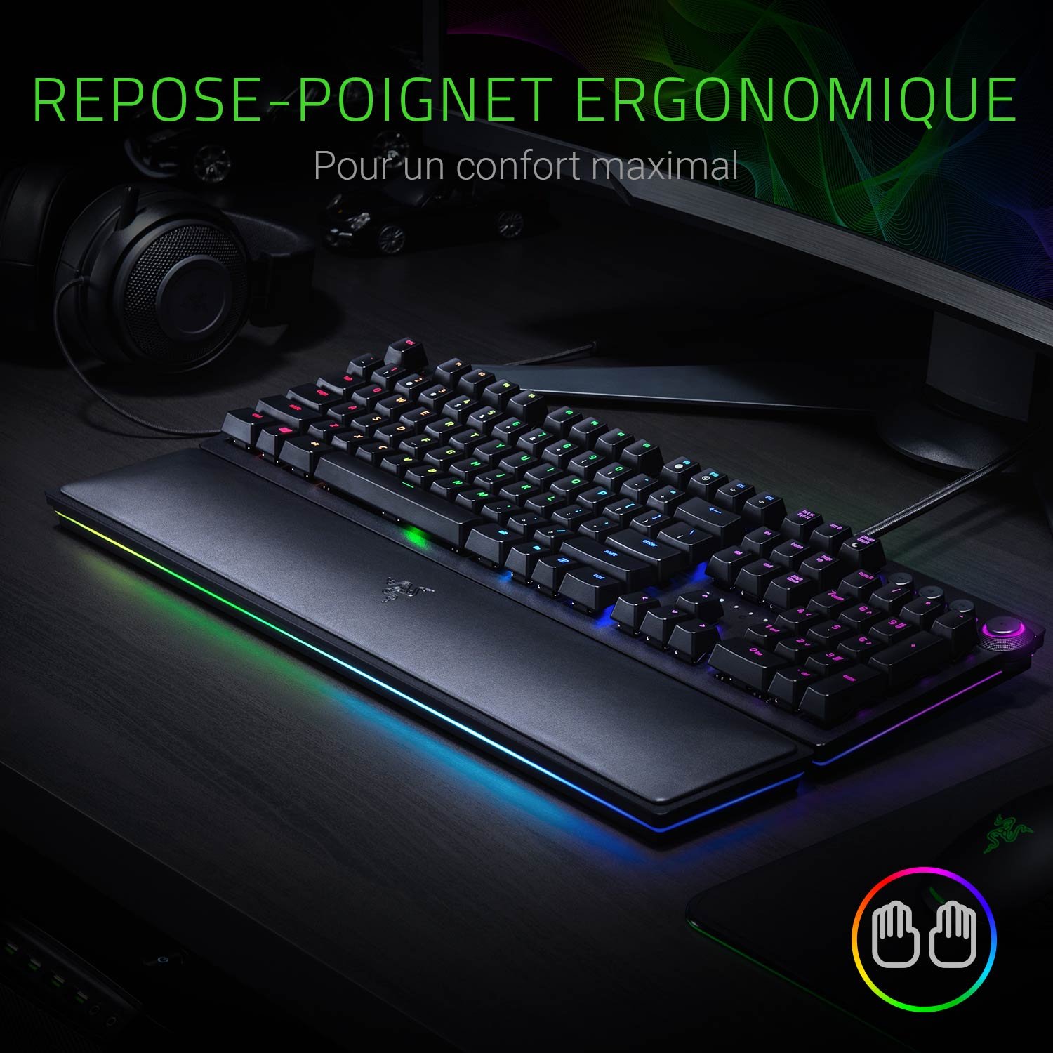 Razer Huntsman Elite (Purple Switch) - Clavier de Jeu avec commutateurs opto-mécaniques (contrôle Rotatif, Repose-Paume éclairé, RGB Chroma) Clavier AZERTY | Noir