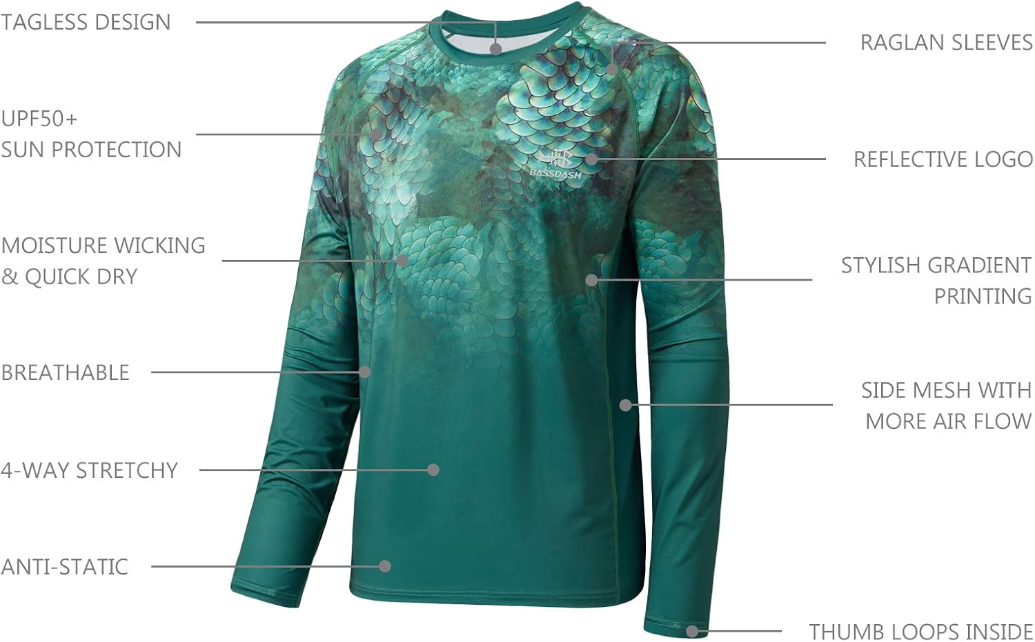 BASSDASH FS14M Men's Camo Gradient Performance Long Sleeve Fishing Shirt UPF50+ - Image 3