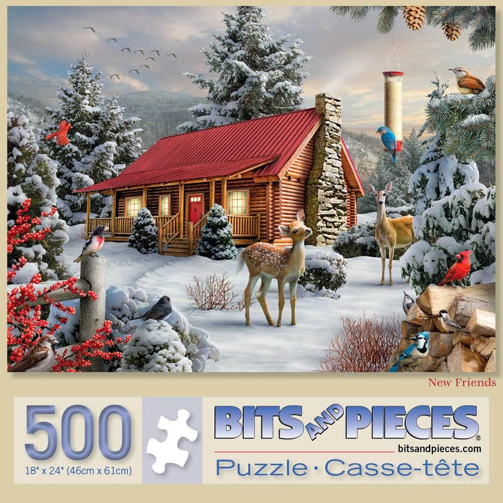Bits and Pieces – Large 300 Piece Jigsaw Puzzle for Adults – New Friends - Snowy Winter Scene Jigsaw Puzzle by Artist Alan Giana, Completed Puzzle Size: 18" x 24"
