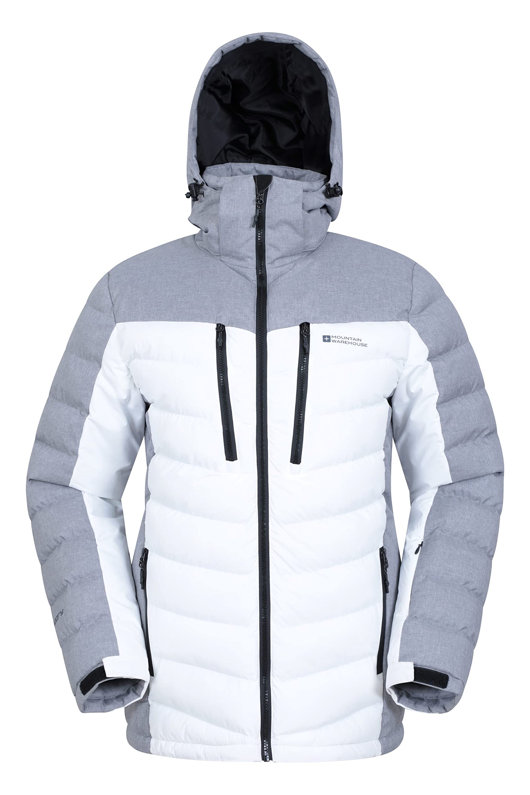 Mountain Warehouse Vulcan Mens Padded Ski Jacket - Snowproof & Breathable Coat with Padded Insulation, Detachable Hood & Snowskirt - For Winter Skiing & Winter Sports White 3XL