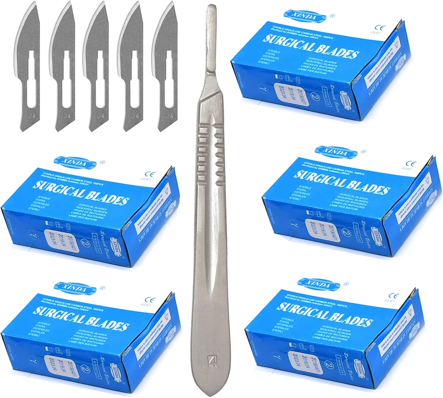 500 Scalpel Blades #24 for Surgi, Dermaplaning, Veterinary, Taxidermy, Arts & Crafts, More - Includes One Handle #4