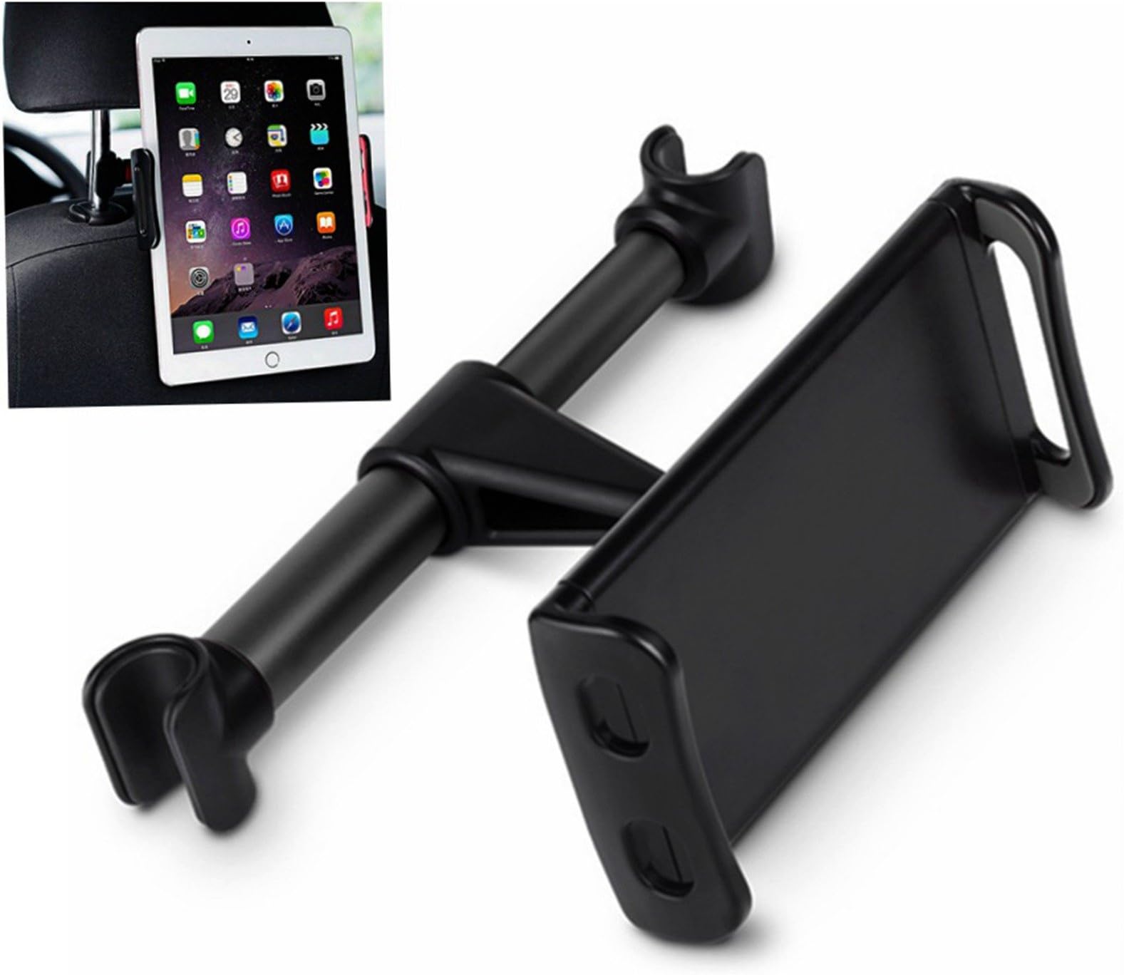 Headrest Tablet Car Mount,DHYSTAR Headrest Car Holder Mount Bracket Stand Clamp Compatible for Tablets/Mobile Smart Phones(4" to 11" Screen),360 Swivel Adjustable (Black)