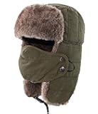 Connectyle Men's Trooper Trapper Hat Warm Winter Hats with Removable Face Mask Earflaps Faux Fur Hunting Outdoor Hat
