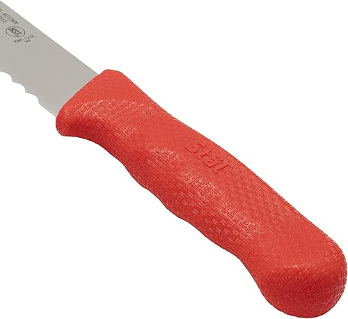 Miniatura 2 de Winco KWP-121R Stäl Stäl - Cuchillo para cortar pan con borde ondulado, hoja de acero inoxidable de 12 pies, mango de plástico rojo