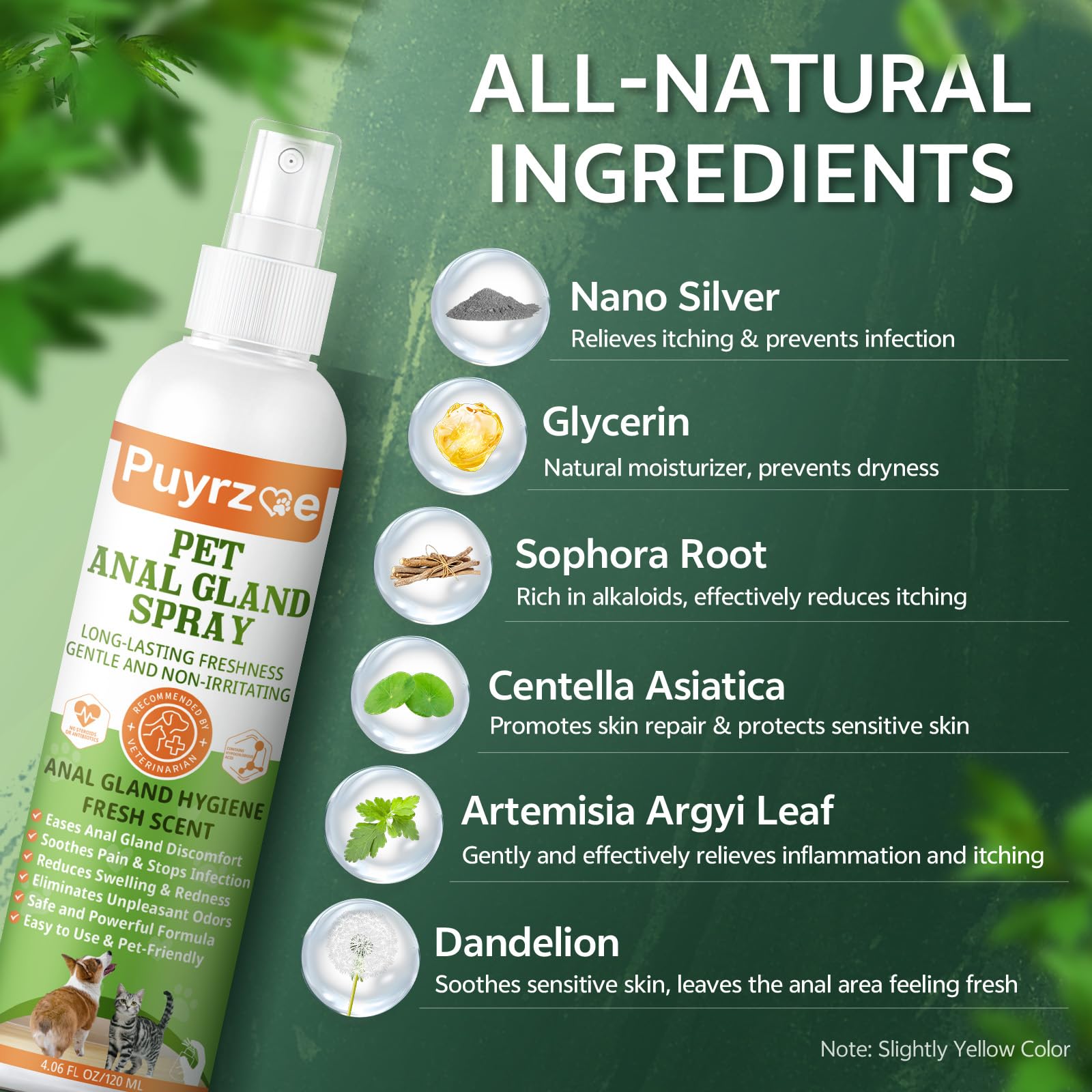 puyrzoe Spray natural para las glándulas anales para todas las mascotas, detiene el patinaje, elimina los olores, el enrojecimiento de las glándulas anales, alivia la picazón, cómodo para las