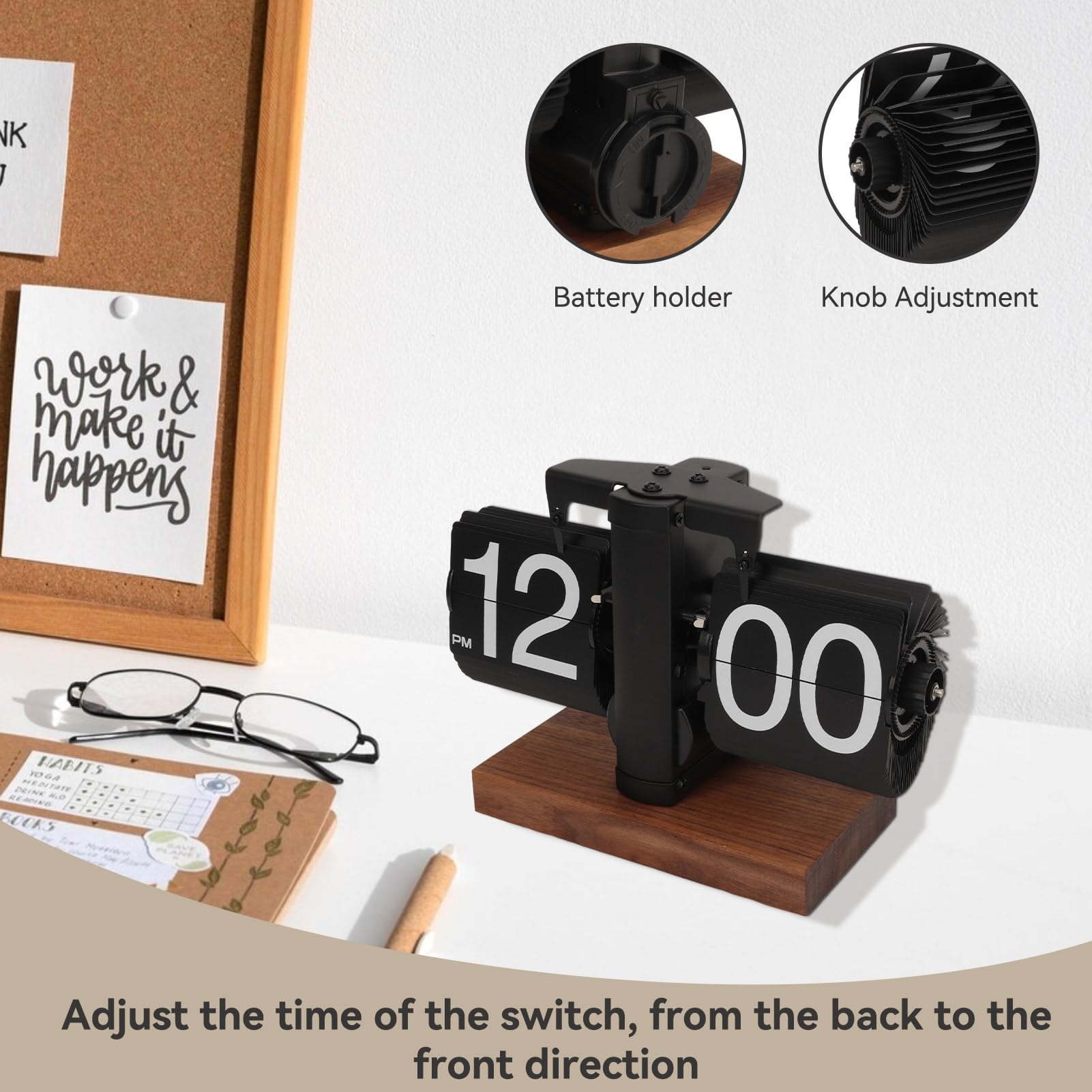 Cyrank Reloj De Escritorio con Tapa Digital Retro Vintage Negro