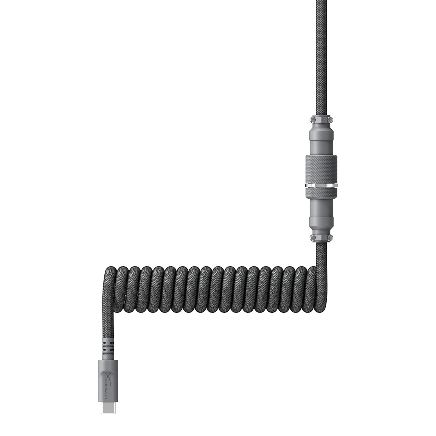 HyperX Coiled Cable - Durable Coiled Cable, Stylish Design, 5-Pin Aviator Connector, USB-C to USB-A - Grey