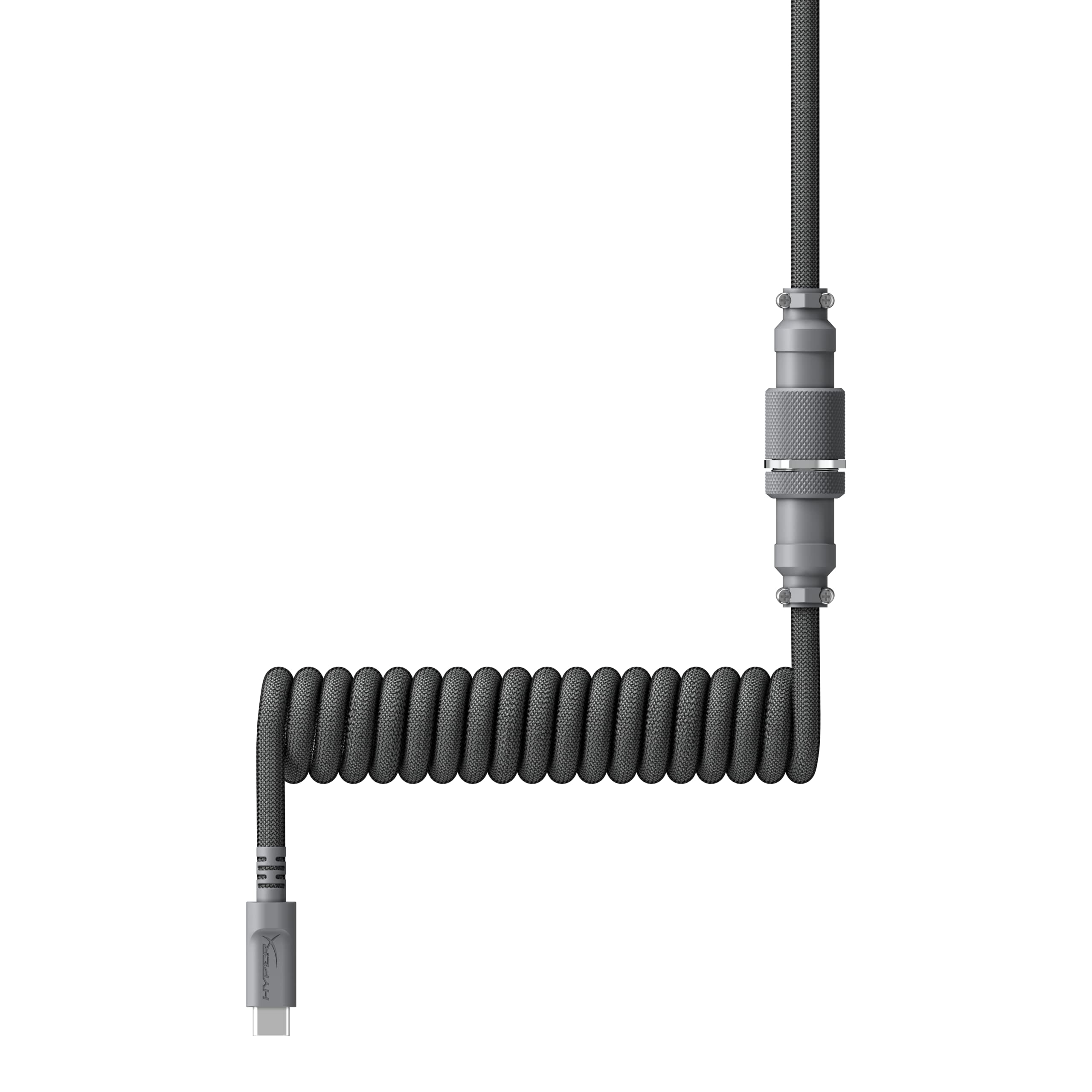 HyperX Cavo a spirale flessibile, Collegamento USB-A/USB-C, Connettore aviator a 5 terminali a sgancio rapido, Collegamento per tastiera, Design a doppia guaina telata resistente, Grigio