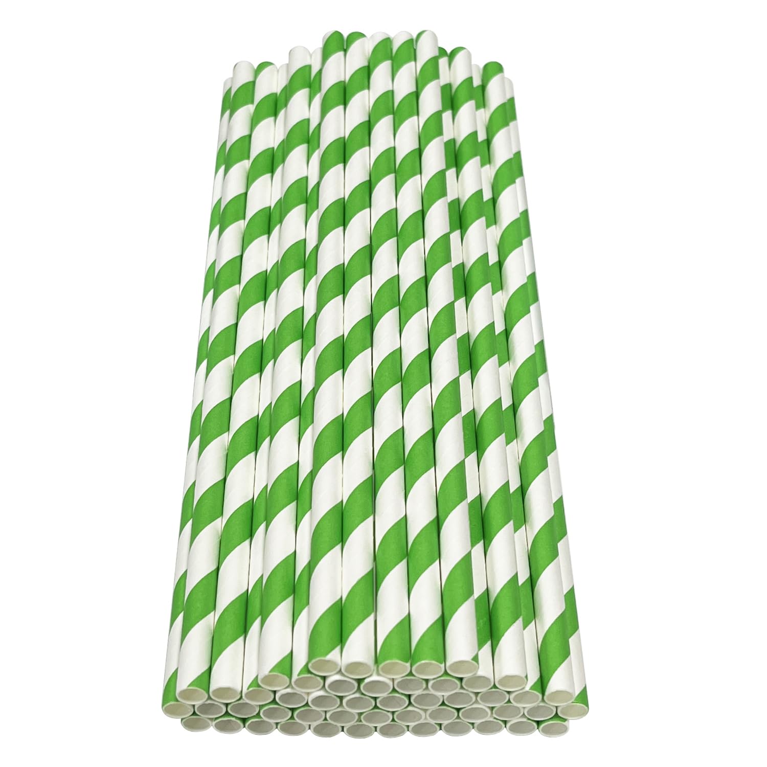 Haobase 50Pcs Paper Drinking Straws, Biodegradable Paper Straws for Drinking Cocktail, Coffee, Cold Drinks (Stripes Pattern) (White/Dark Green Stripes)