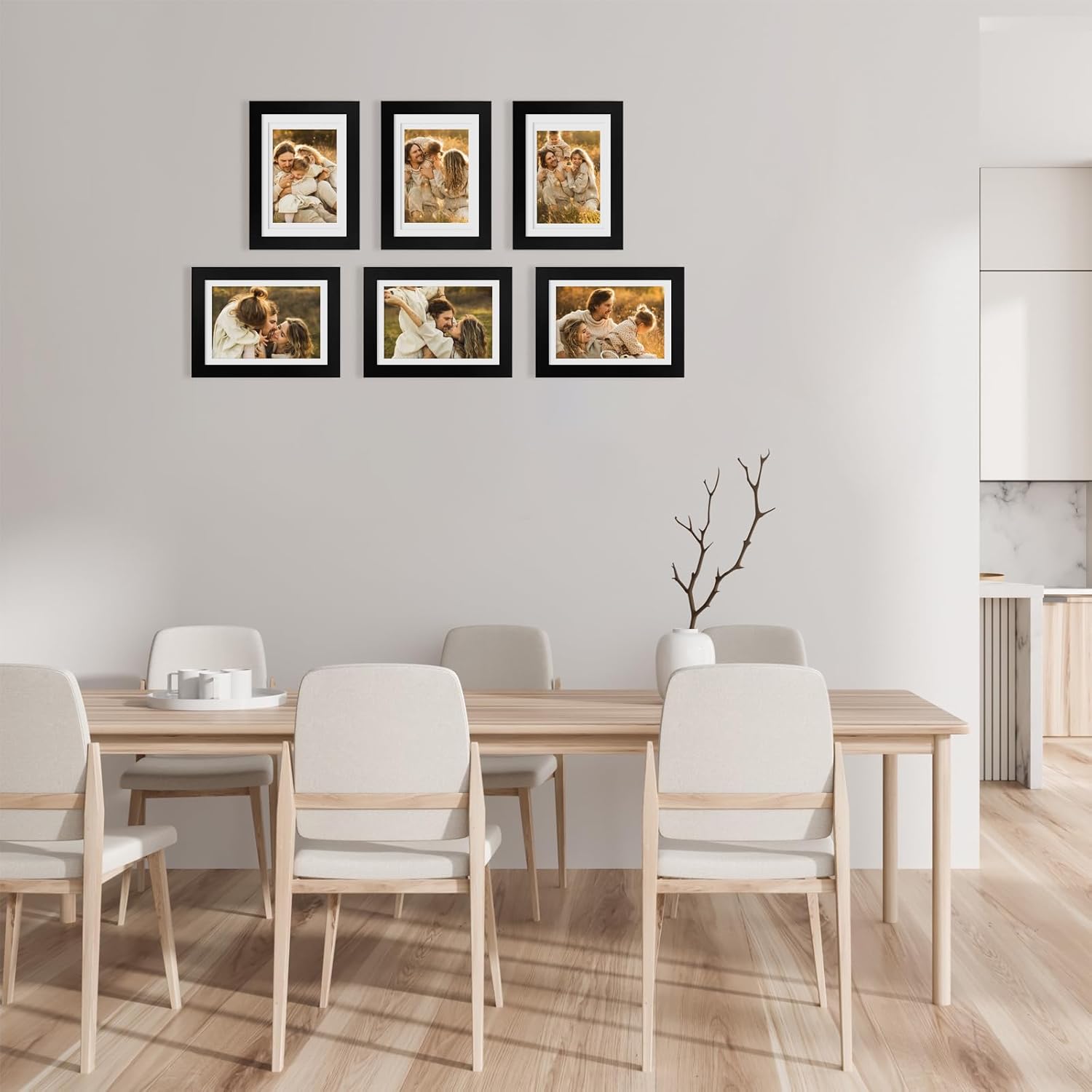 Egofine 5x7 Picture Frames 6 PCS - Made of Solid Wood Covered by Plexiglass Matted for 4x6 and 3.5x5 for Table Top Display and Wall Mounting photo frame Black