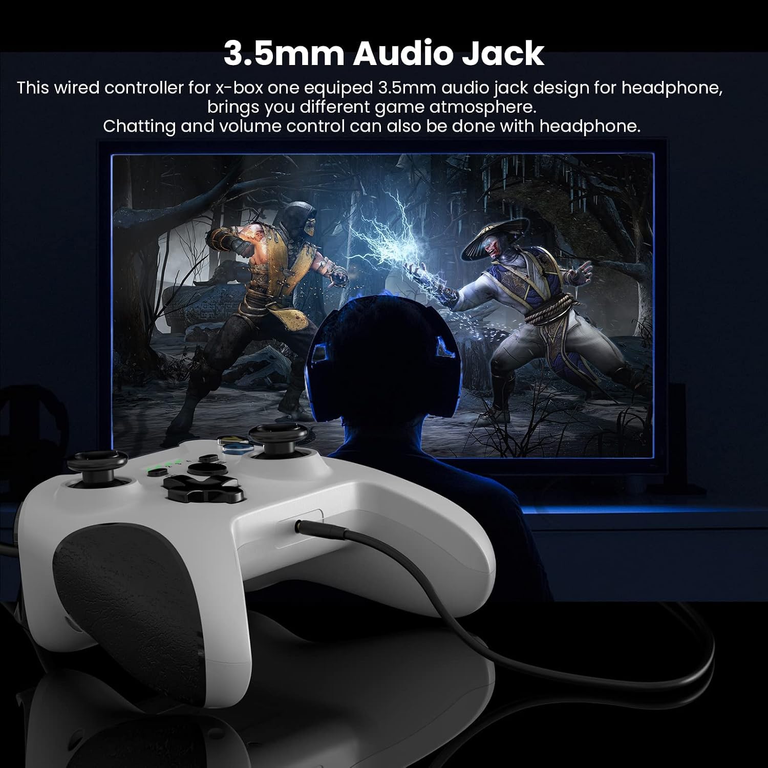 Wired Controller for Xbox One, YCCSKY Xbox One Wired Gaming Controller for Xbox One PC Windows 7/8/10,with Audio Jack Dual-Vibration Turbo (White)