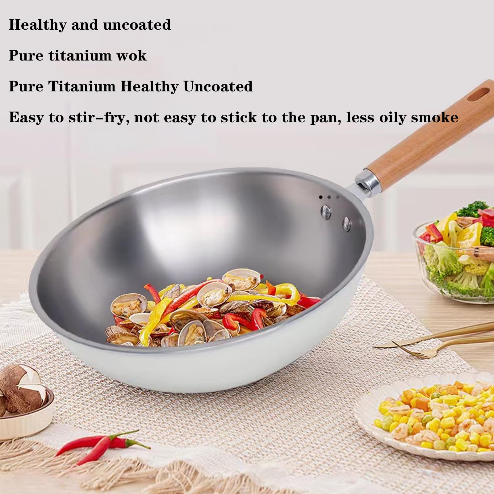 Ultralekki Tytanowy Garnek I Patelnia Wok Tytanowa I Ceramiczna Patelnia Wok Z Powłoką Nieprzywierającą, Patelnia Wok Z Powłoką Nieprzywierającą I Szklaną Pokrywką – Patelnia Do Głębokiego Mieszania