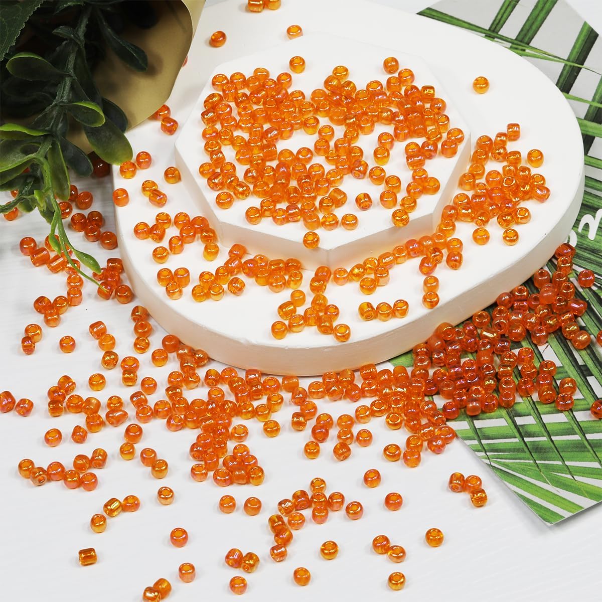Bulk 4mm Orange-AB Seed Beads for Jewelry Making 110 Grams About 1600pcs,6/0 Glass Craft Beads for Making Earrings, Bracelets, Pendants, Waist Jewelry, DIY Handmade Seed Beads (Orange-AB, 4mm) - Image 2