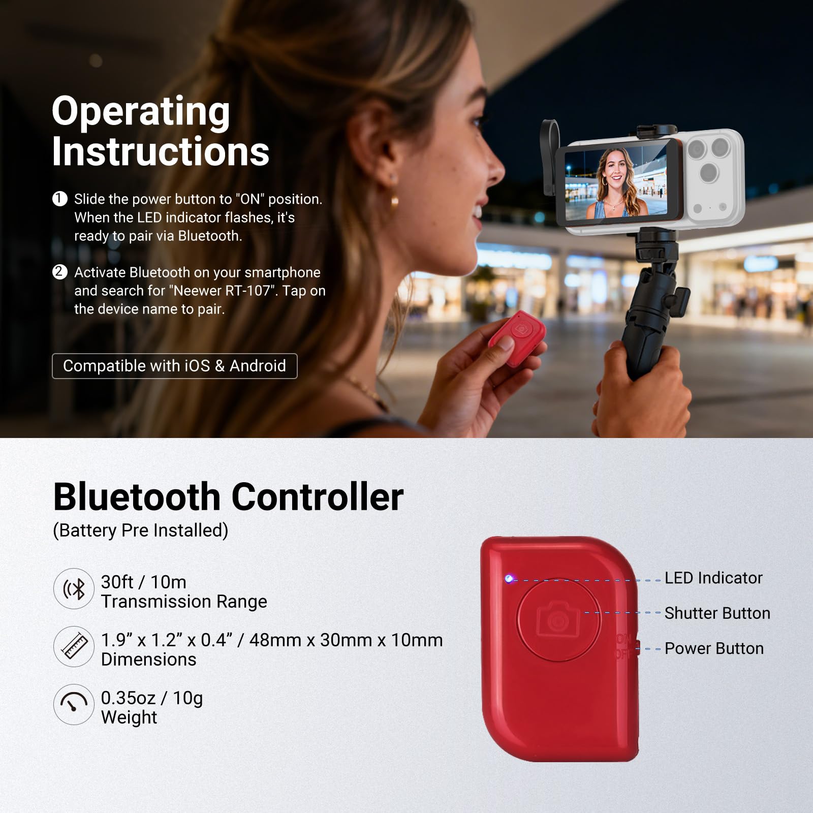 NEEWER 4" Écran de Surveillance pour Selfies et Vlogs, Moniteur pour Caméra Arrière de Smartphone avec Télécommande pour Streaming Vidéo Youtube et TikTok