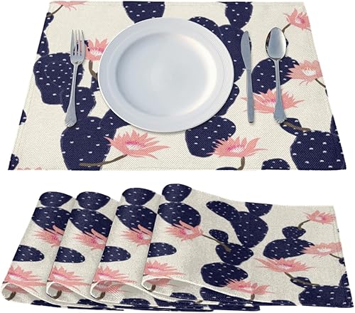 Miniatura 2 de Juego de 4 manteles individuales para decoración de plantas de cactus, manteles individuales lavables e impermeables para fiestas, hogar, comedor,