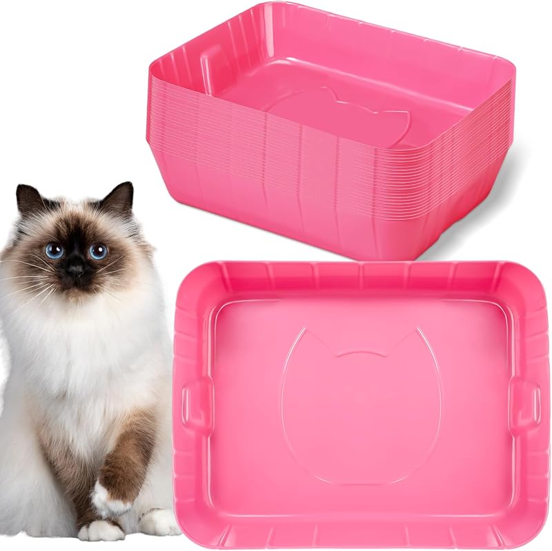 Caixa de Areia Descartável para Gatos Bokon de Plástico Rosa, 40 × 30 × 8 cm, Pacote com 25