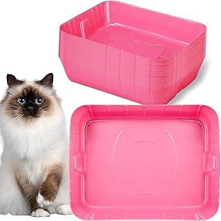 Bokon 25 Pcs Disposable Litter Boxes for Cats Plastic Cat Litter Tray Large Kitten Pan for Kitty Rabbit Guinea Pig Hamster Pets Supplies Travel Home Toilet, 15.7 x 11.8 x 3 Inches(Pink)