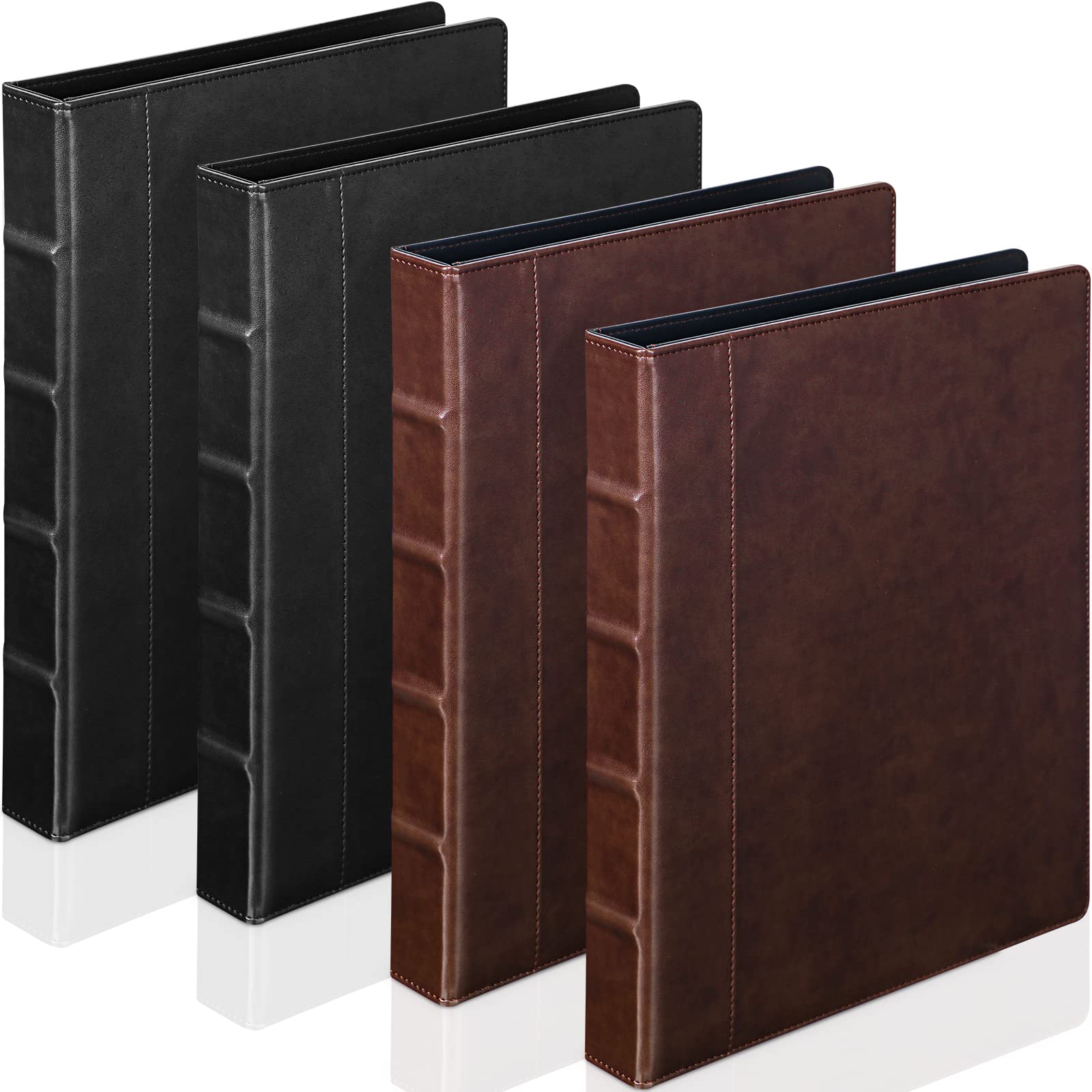 Yexiya 4 raccoglitori vintage a 3 anelli, in pelle, con copertina rigida, organizer per 200 fogli con 2 tasche interne, 33 x 25 cm (2,5 cm, nero, marrone)