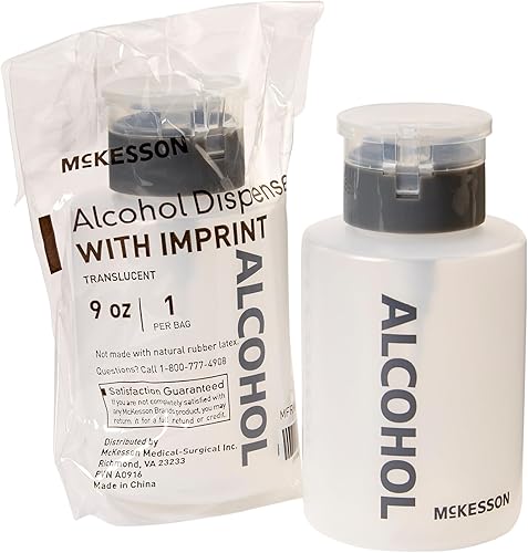 McKesson Dispensador de alcohol con impresión, polietileno con tapa de bloqueo, translúcido, 9 onzas, 4 3/4 pulgadas x 2 1/2 pulgadas, 1 unidad
