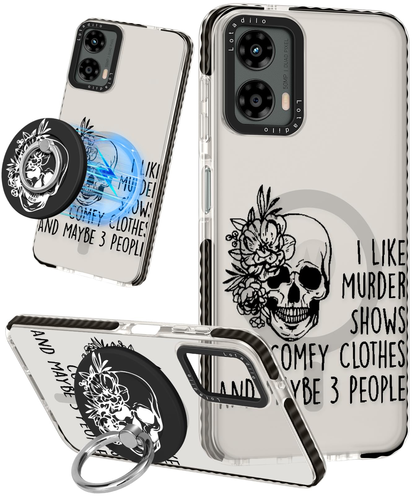 Lotadilo Cute Case for Moto G 5G 2024 for Women Girls - Funny Skull Design Compatible with Magsafe Ring Holder Magnetic Stand Kickstand Fashion TPU