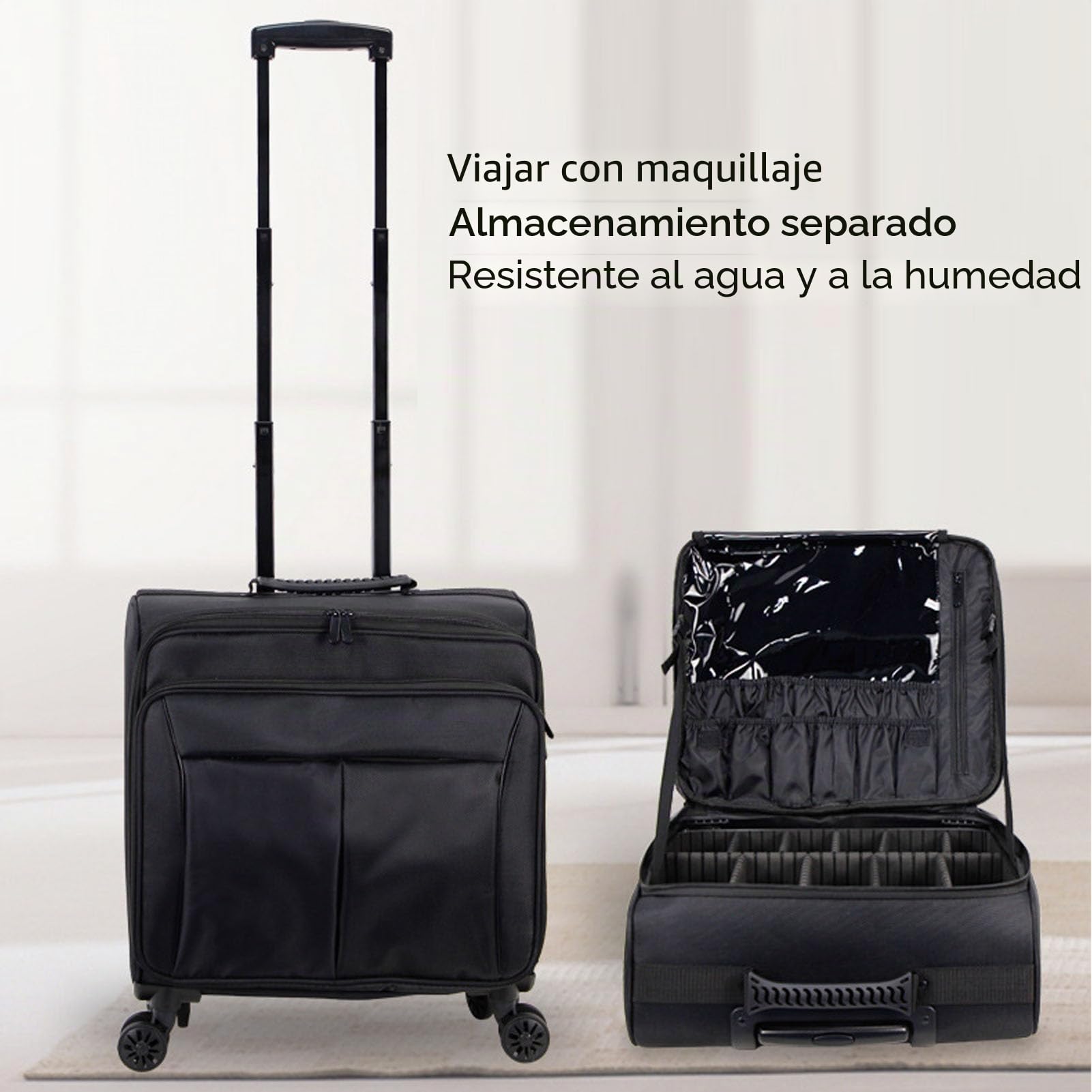 Maleta profesional con ruedas para maquillaje de gran capacidad, organizador de cosméticos de viaje, bolsa de almacenamiento portátil con correas, por defecto