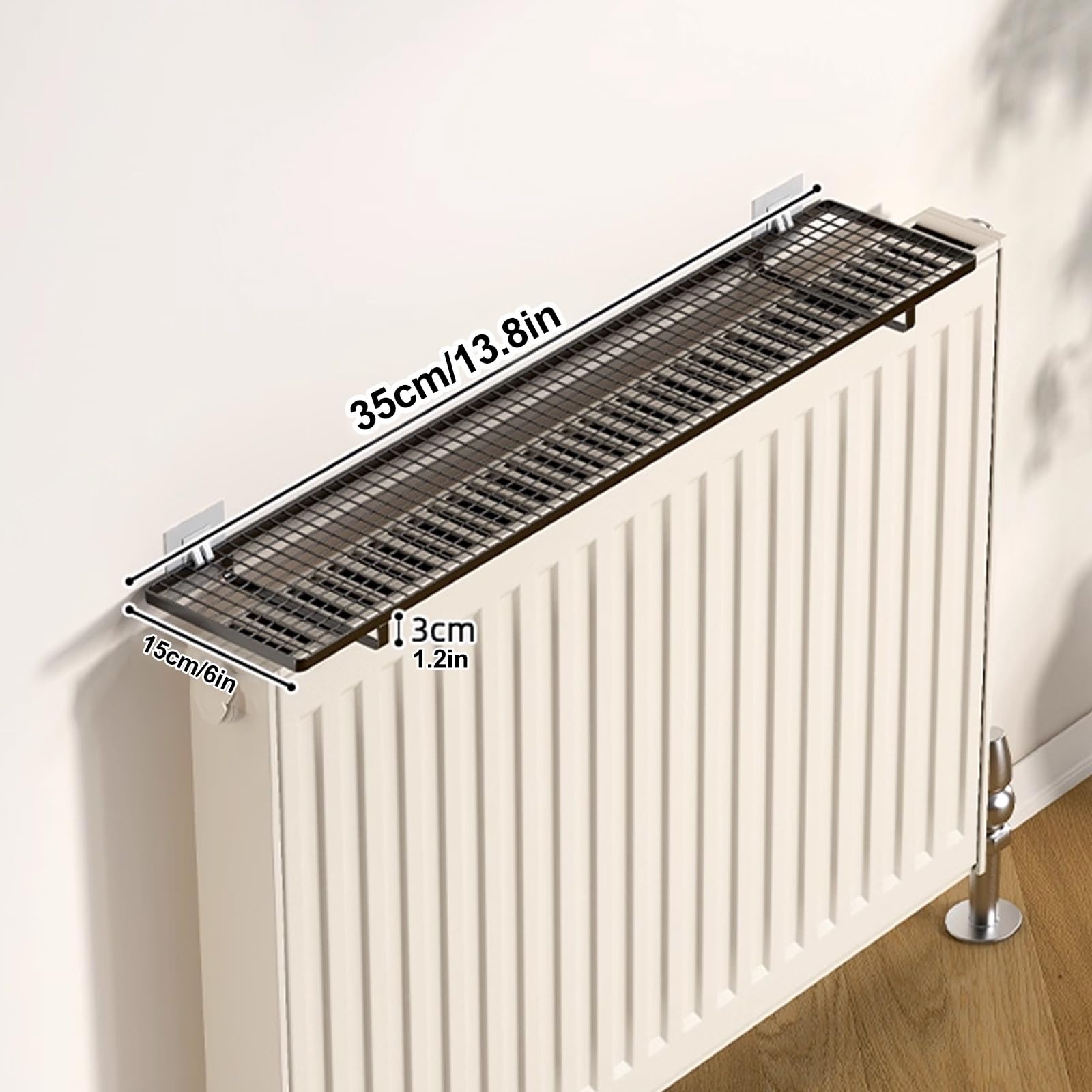 Mensola per Termosifone con Staffe, Mensola da Parete in Metallo, Stendibiancheria per Termosifone, Design Scavato, Senza Fori, Massimizza lo Spazio(White,35x15x3cm)