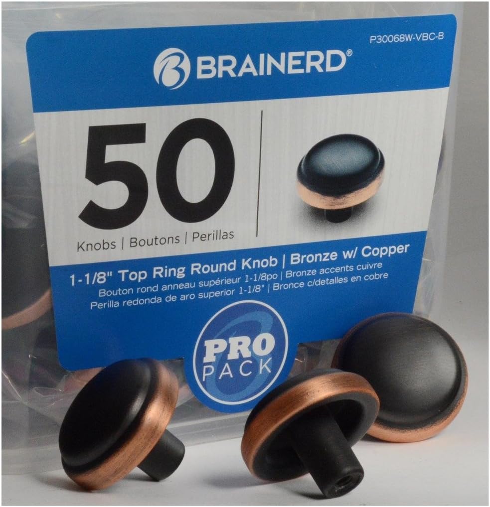 Brainerd 1-1/8 in. ( 26mm) Top Ring Round Knob, Bronze w/Copper Highlights, 50 Pack - P30068W-VBC-B