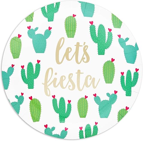 Miniatura 6 de Paquete de 48 suministros de fiesta del Cinco de Mayo, platos Let's Fiesta (9 pulgadas)