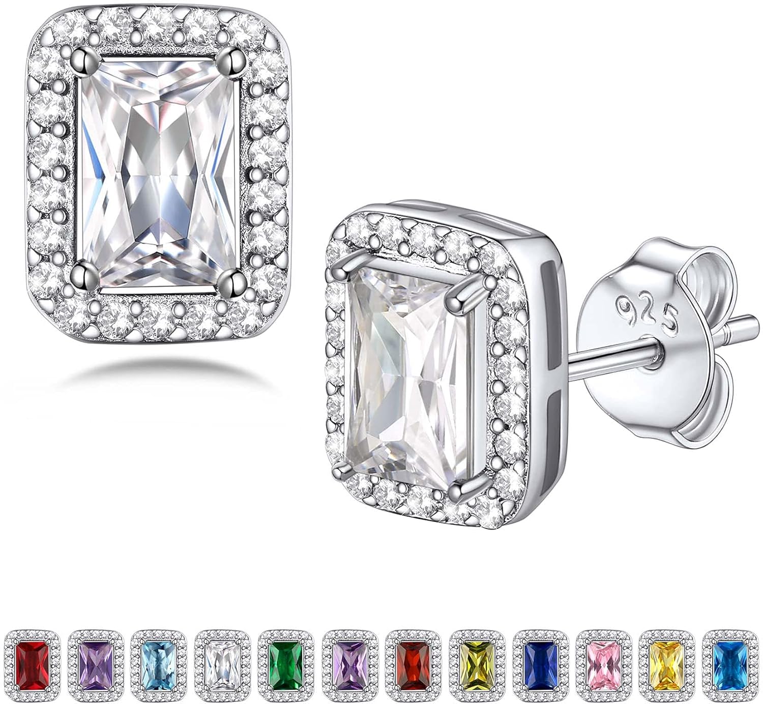 Bestyle Oorstekers voor dames, S925 zilver, zirkonia, breedte 5 mm, sieraden, trouwring, geboortesteen, zirkonia, wit, verjaardagscadeau, Sterling zilver, Amethist