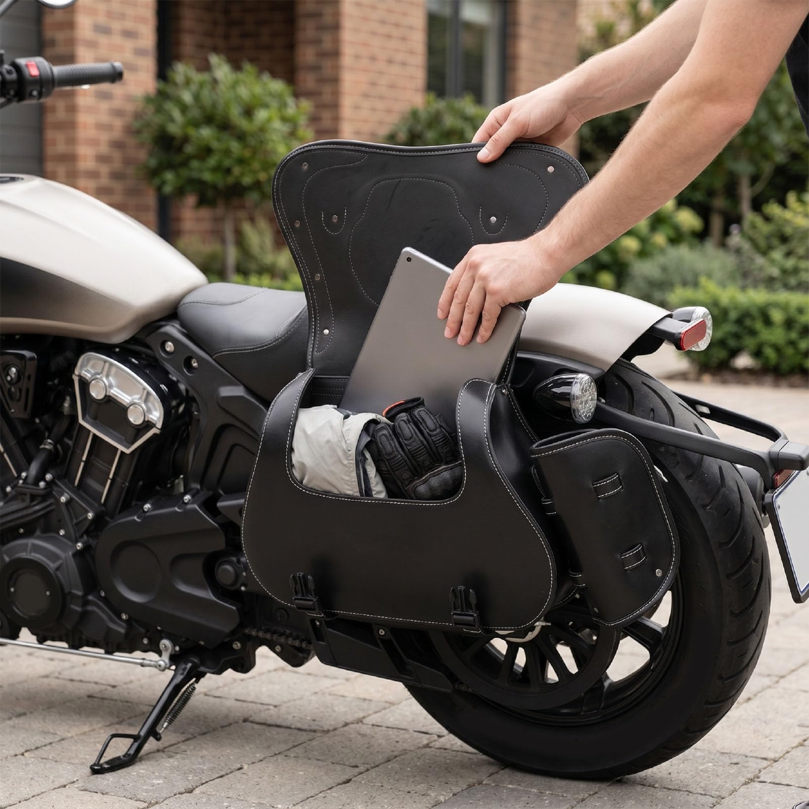 Luocute Sakwy Motocyklowe, Torby Boczne ze Skóry PU o Pojemności 30 Litrów z Uchwytem na Kubek, Uniwersalny Zamiennik Bagażu do Montażu na Siedzeniu dla Iron V-Star Shadow Vulcan