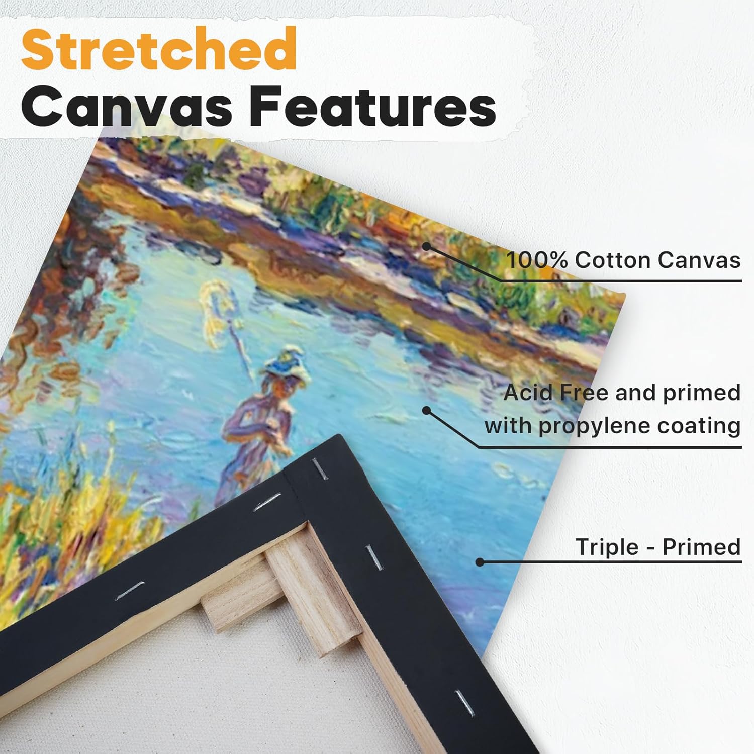 CONDA Black Stretched Canvas 11x14 inch 8 Pack Canvases for Painting, 100% Cotton, 8 oz Gesso-Primed, 5/8 Inch Profile Artist Canvas Value Bulk Pack for Acrylics, Oils Painting