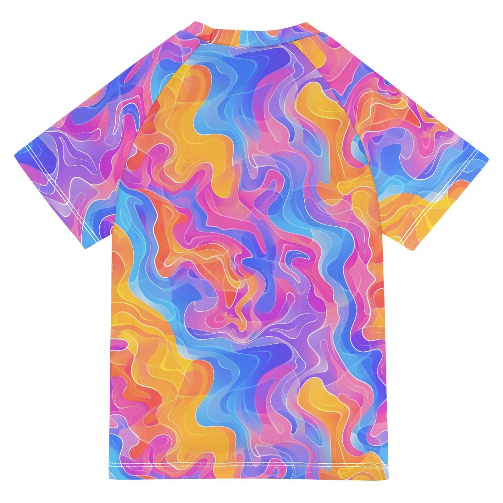 ALAZA Boys Swim Shirt Short Sleeve Rash Guard for Boys Girls UPF 50+ Abstract Print 9-10T